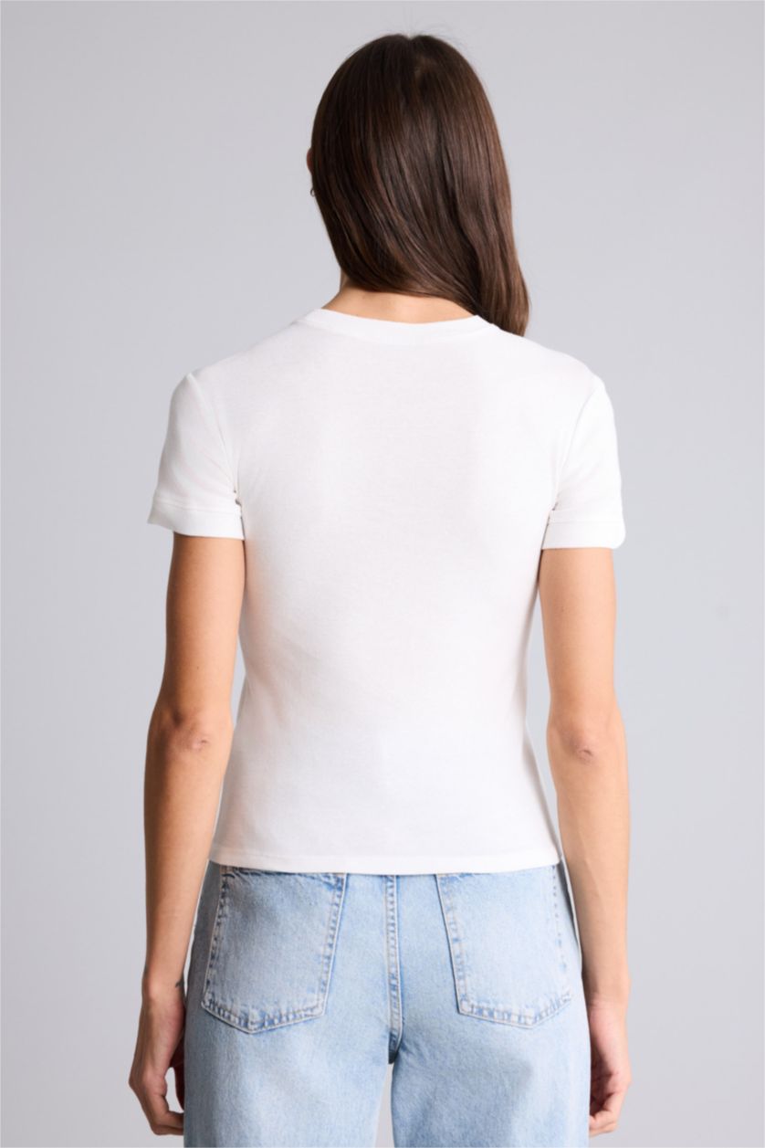 Woman Ecru تيشيرت بيزك سادة ريبانا سليم فيت