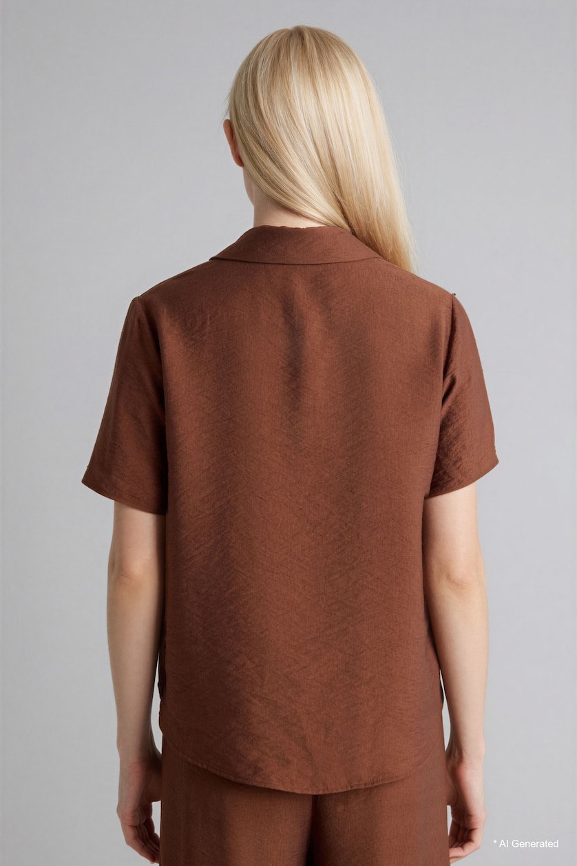 Women Light Brown Regular Fit Resort Neck Short Sleeve Shirt