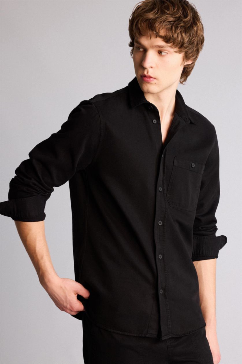 Erkek Siyah Premium Twill Gömlek