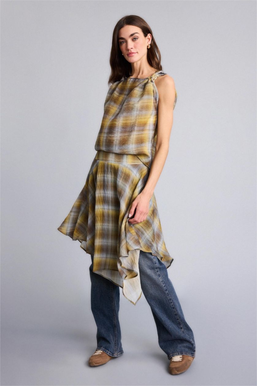 Woman Khaki Printed modal Normal Waist Mini Skirt