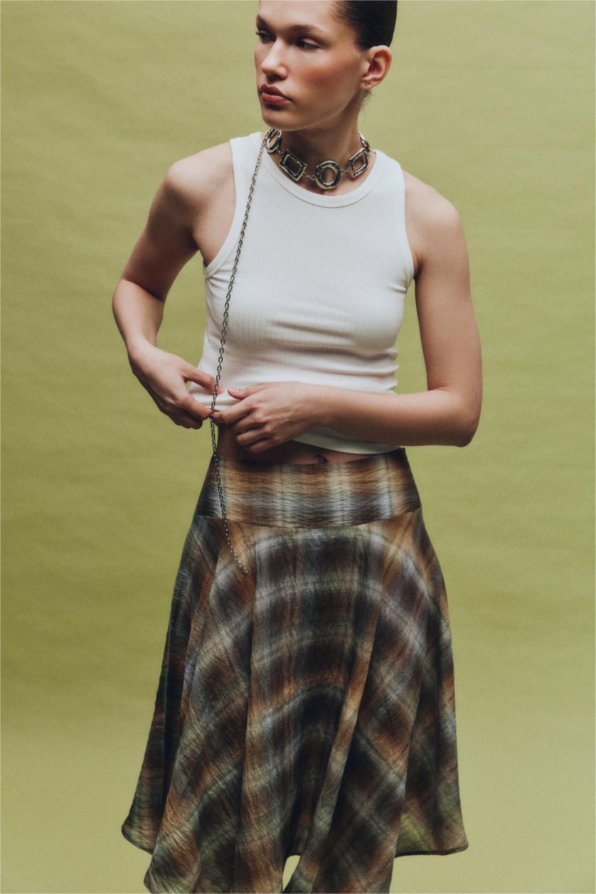 Женщины Хаки Юбка со средней талией с принтом из модала для женщин