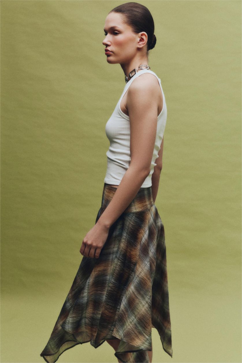 Женщины Хаки Юбка со средней талией с принтом из модала для женщин