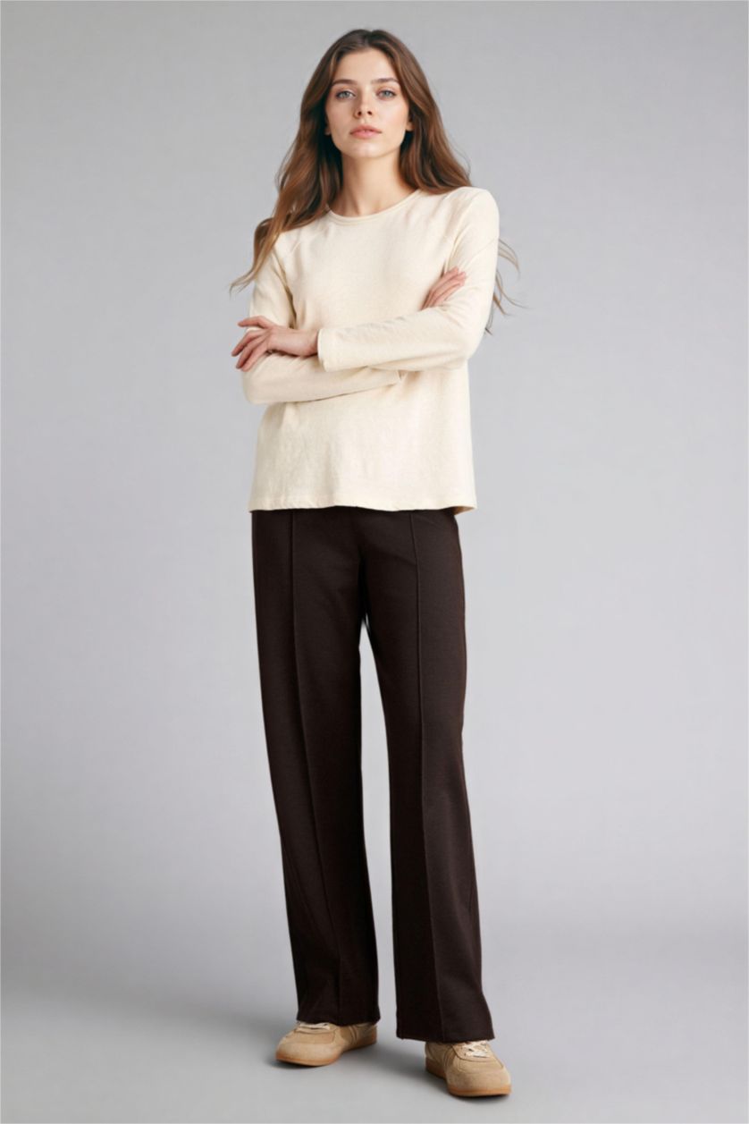 Woman Brown Wide Leg Trousers
