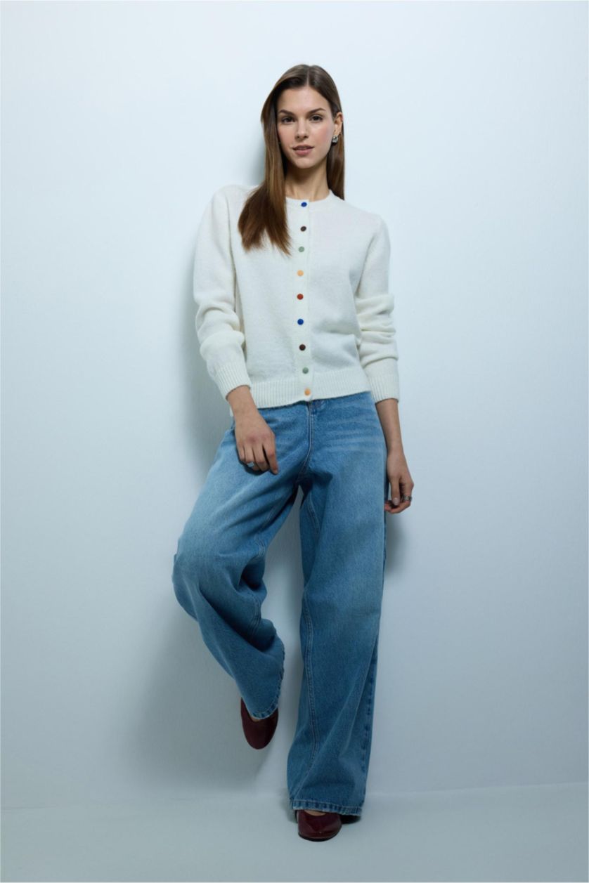 Kadın Ekru Slim Fit Dar Kesim Hırka