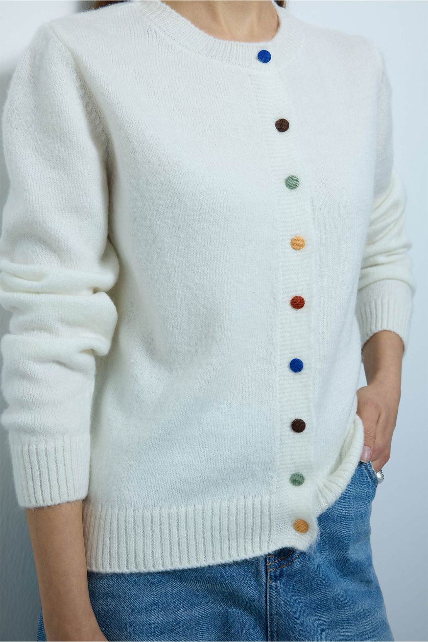 Kadın Ekru Slim Fit Dar Kesim Hırka