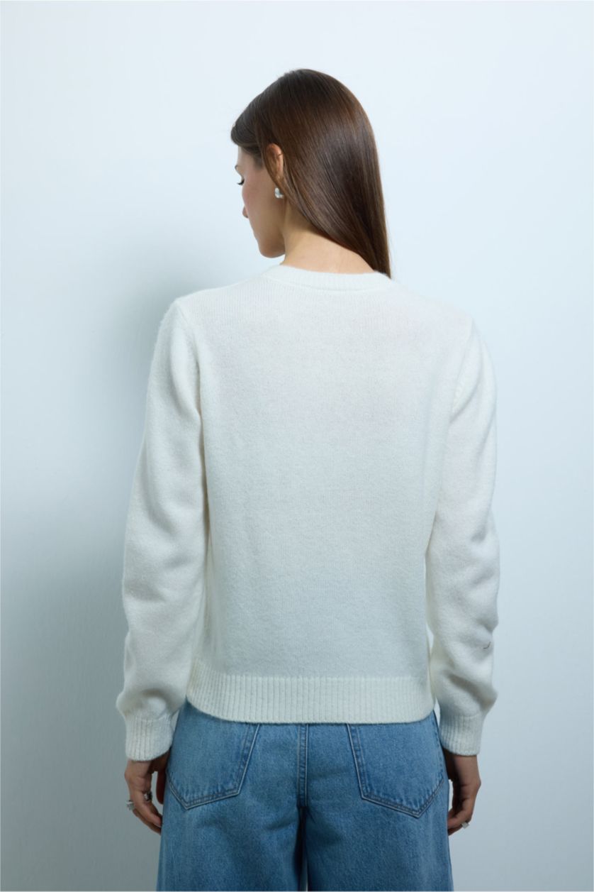 Kadın Ekru Slim Fit Dar Kesim Hırka