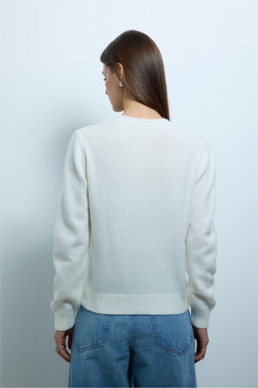 Kadın Ekru Slim Fit Dar Kesim Hırka