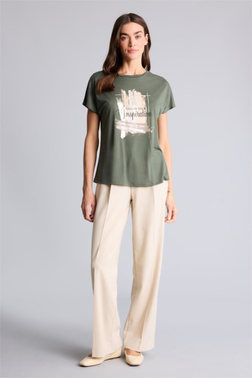 Woman Dark Khaki تيشيرت قصة مريحة