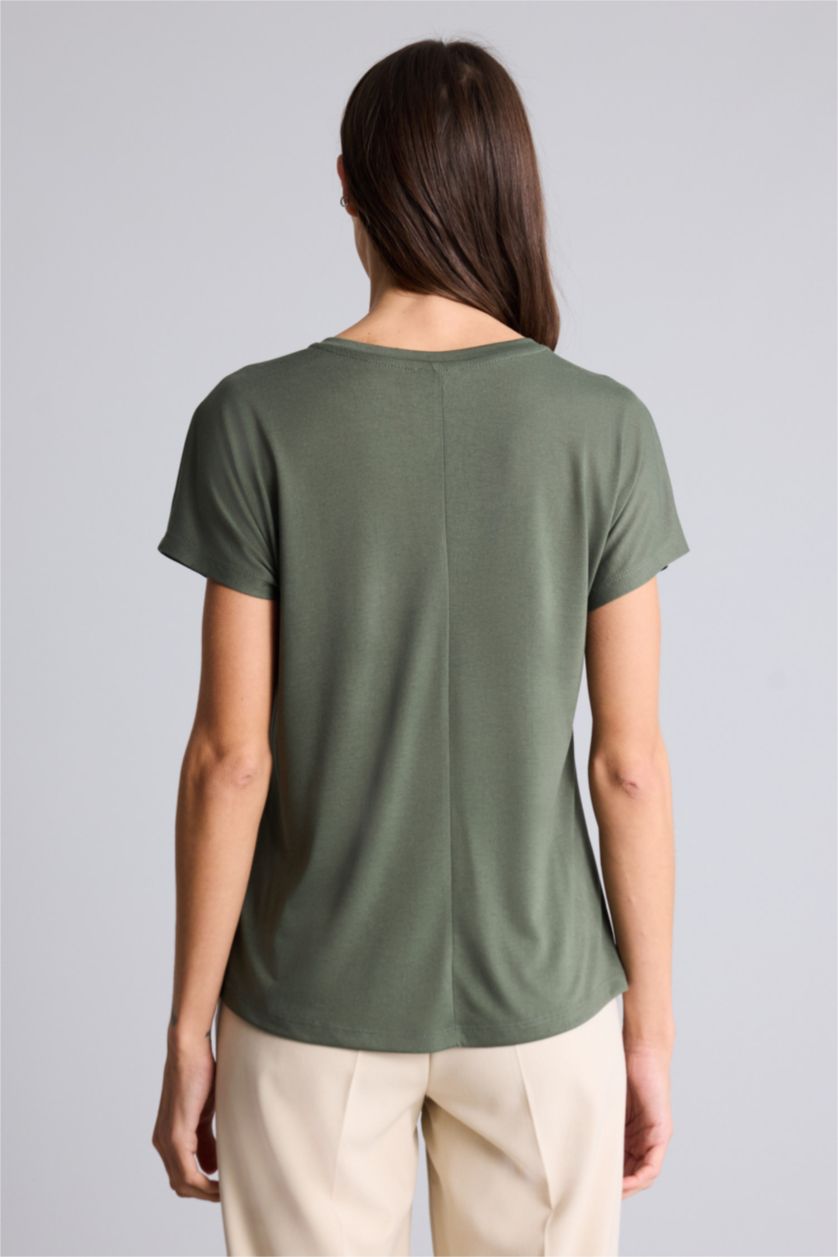 Woman Dark Khaki تيشيرت قصة مريحة