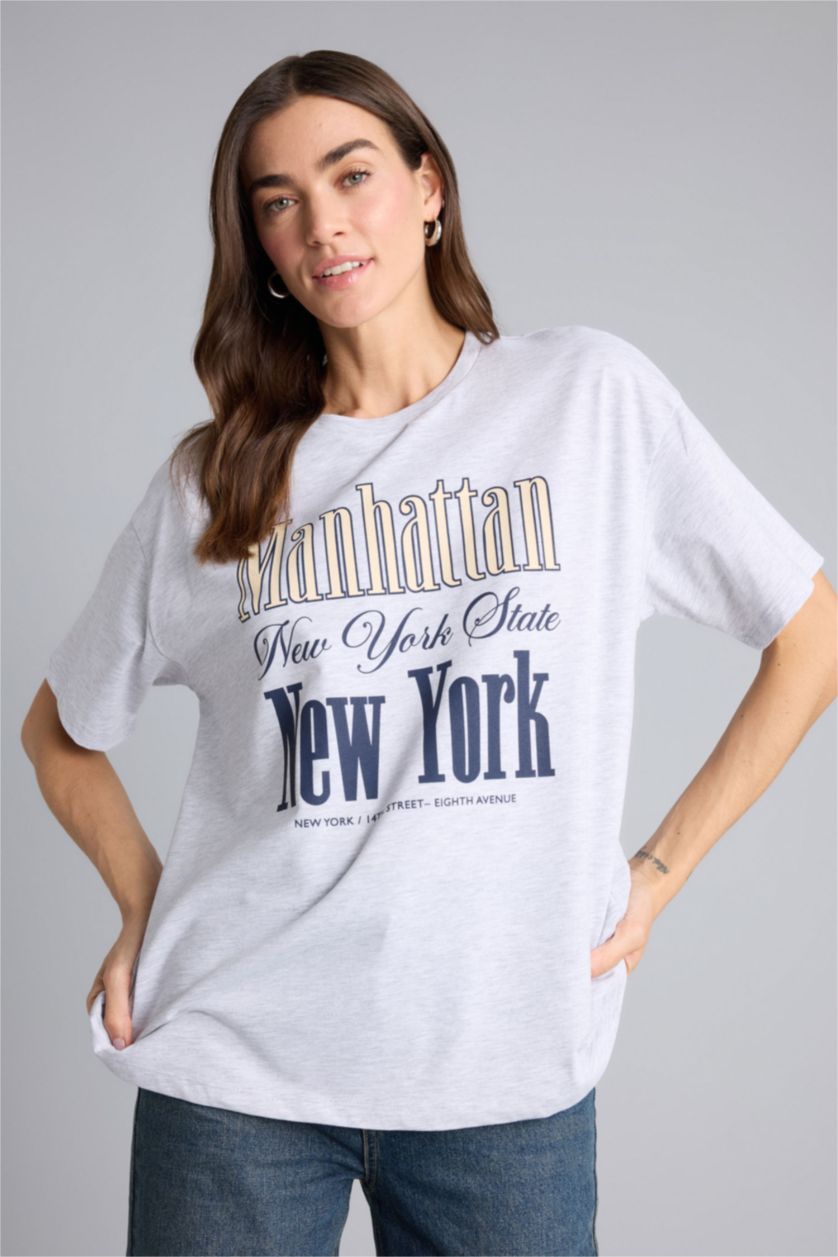 Woman Grey Melange Woman Short Sleeve T-Shirt