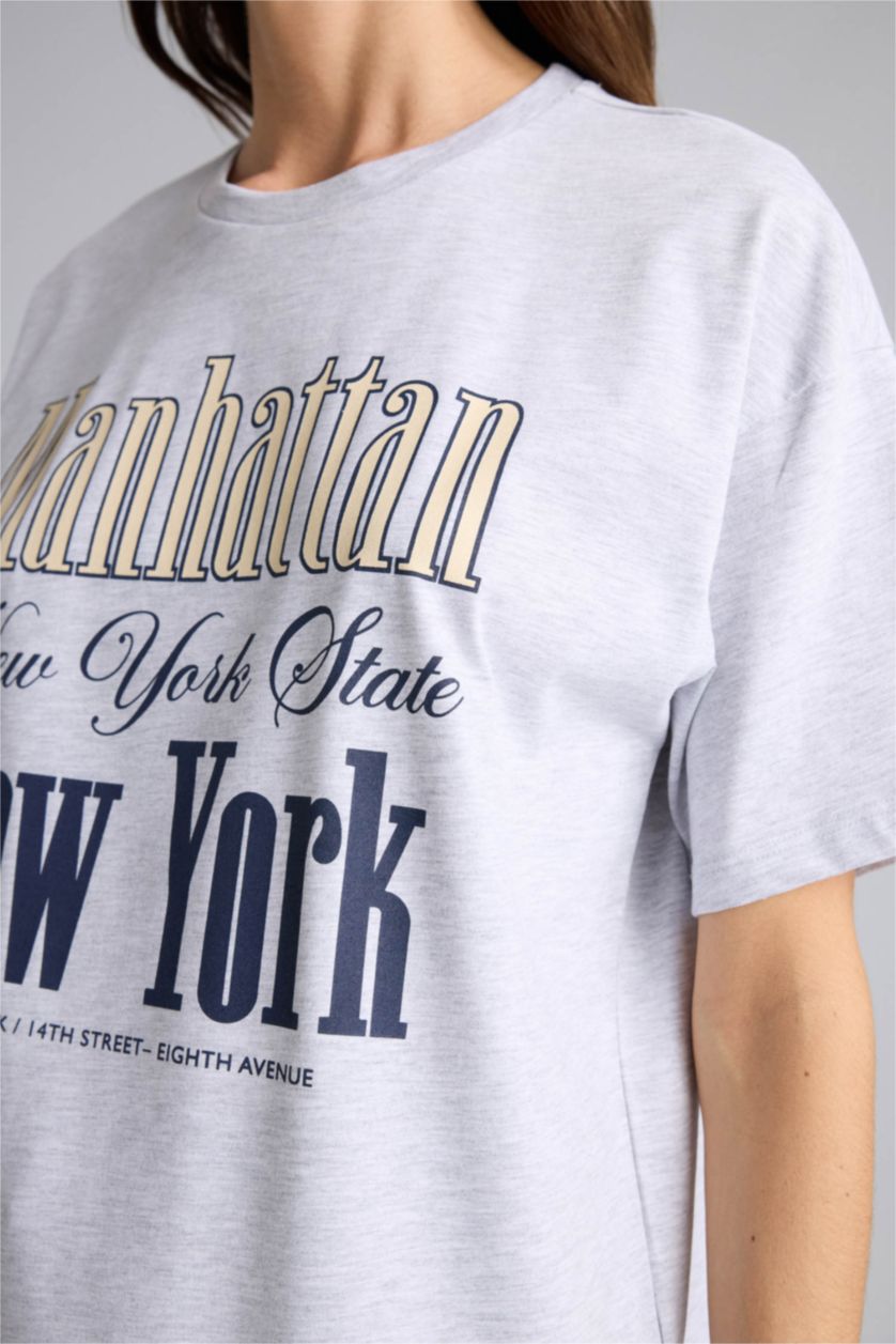 Woman Grey Melange Woman Short Sleeve T-Shirt