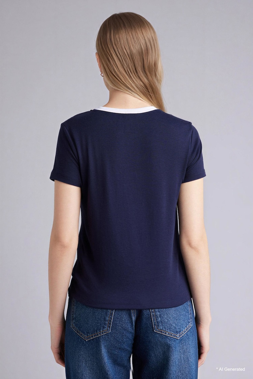 Women NAVY Regular Fit Ribana Short Sleeve T-Shirt