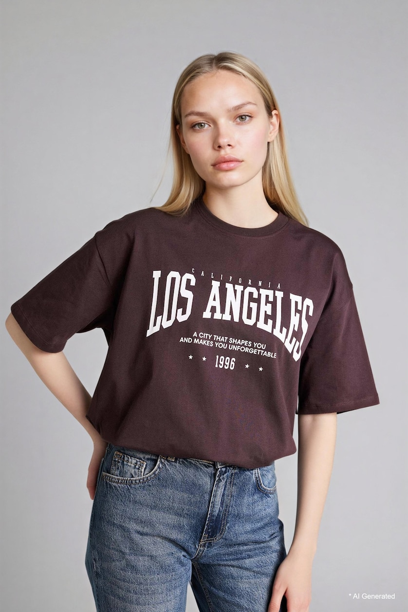 Women Brown Oversize Fit Short Sleeve T-Shirt