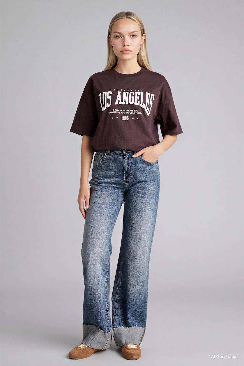 Women Brown Oversize Fit Short Sleeve T-Shirt