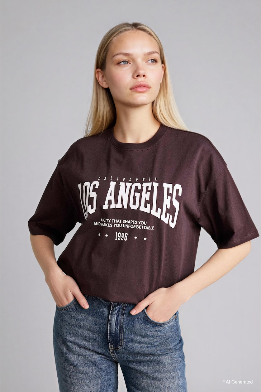 Women Brown Oversize Fit Short Sleeve T-Shirt