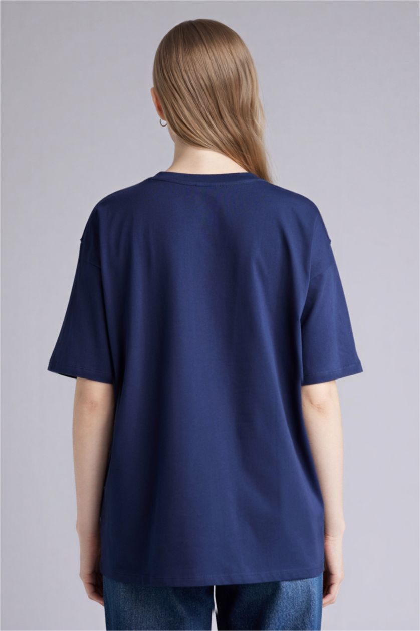 Woman NAVY تيشيرت نص ردن اوفر سايز بياخة مستديرة