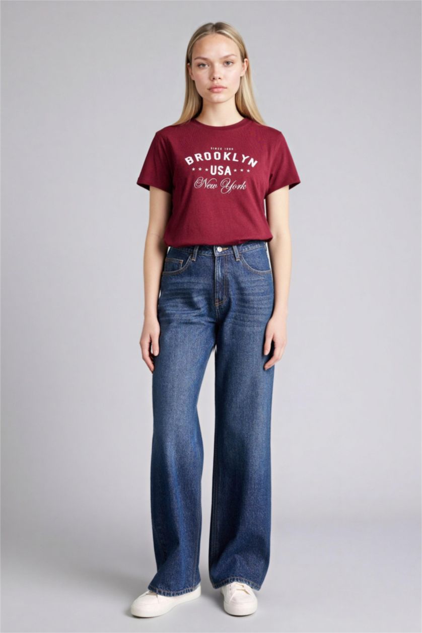 Woman Bordeaux تيشيرت قصة عادية مطبوع