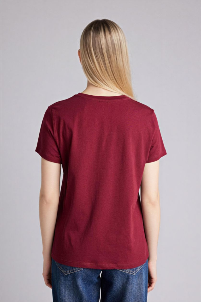 Woman Bordeaux تيشيرت قصة عادية مطبوع