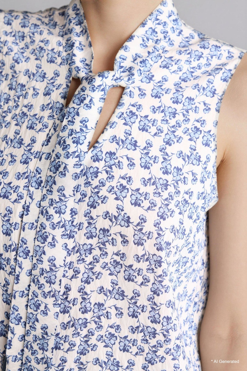 WOMAN Light Blue Regular Fit Scarf Collar Printed Top