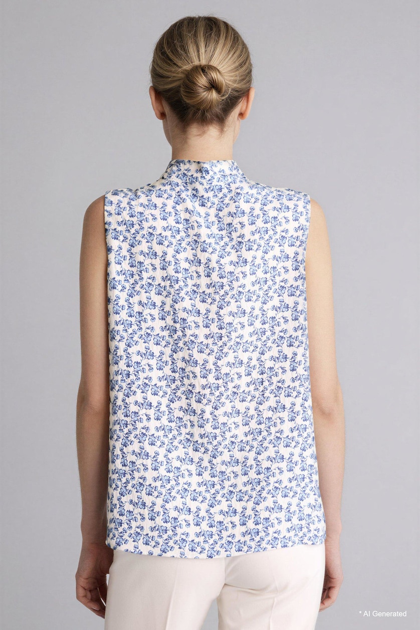 WOMAN Light Blue Regular Fit Scarf Collar Printed Top