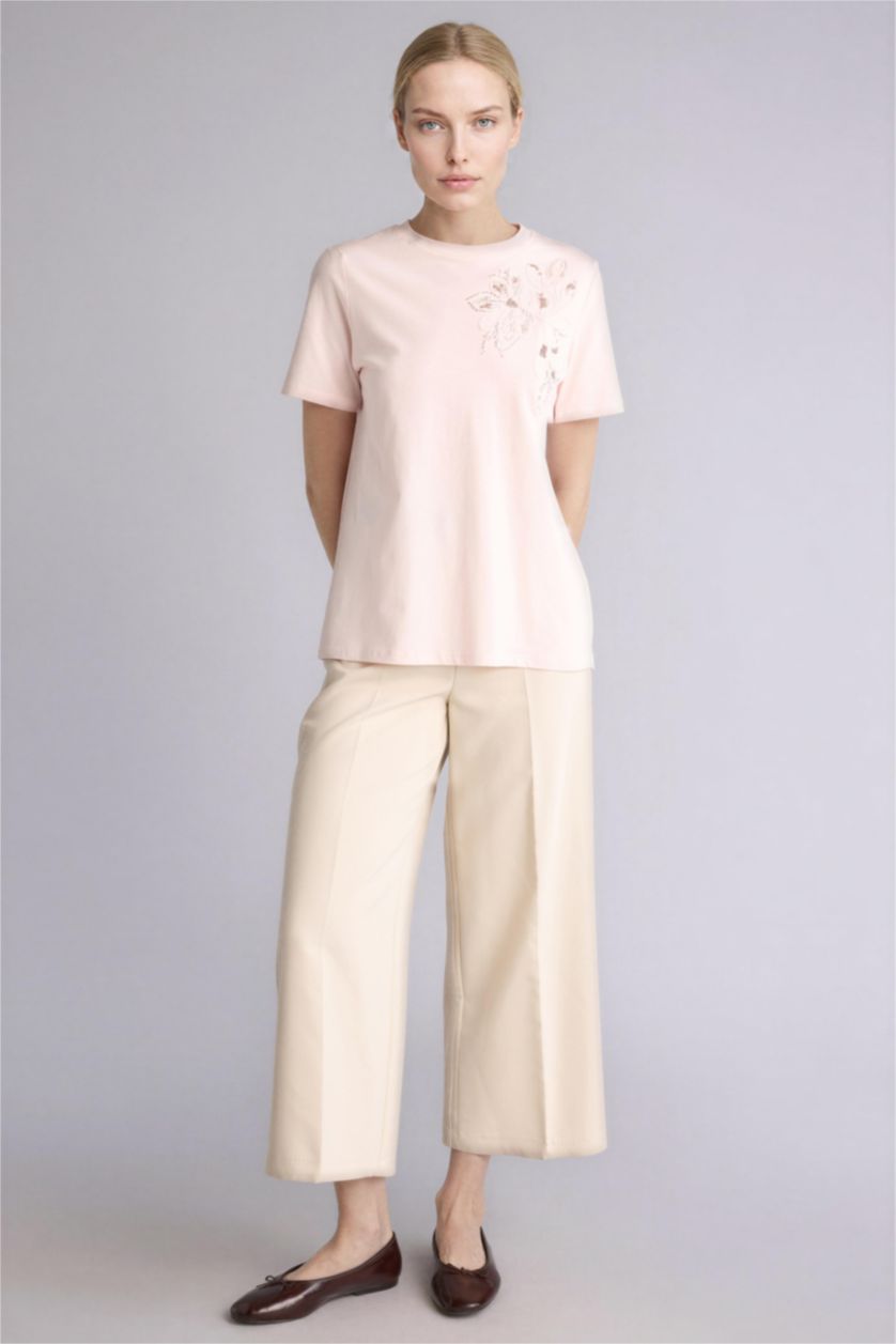 Kadın Pembe Kısa kollu Penye Kumaş Baskılı Tişört