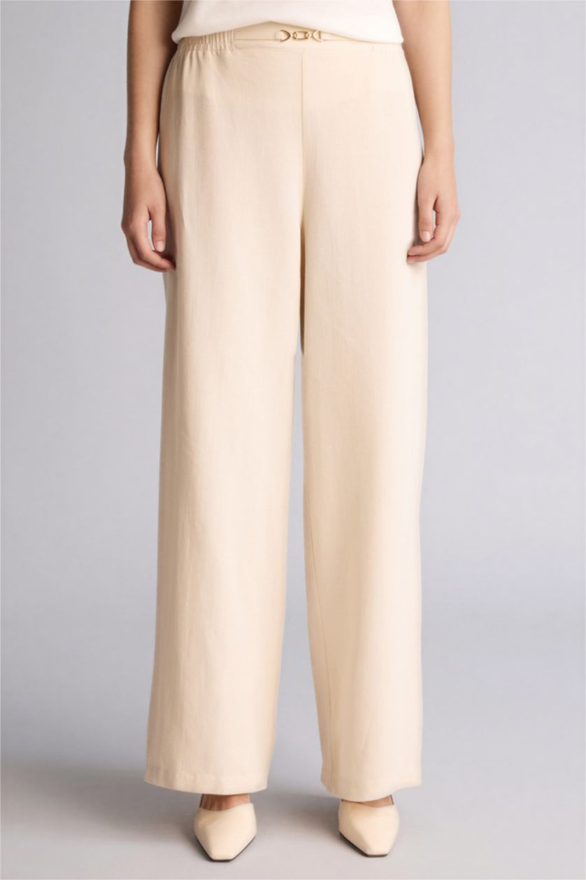 Woman Doğal Açık Bej Linen Blended Wide Leg Trousers