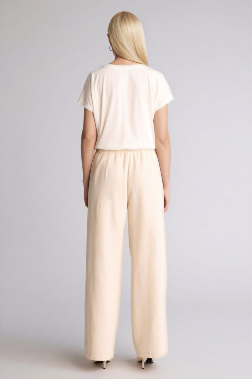 Woman Doğal Açık Bej Linen Blended Wide Leg Trousers