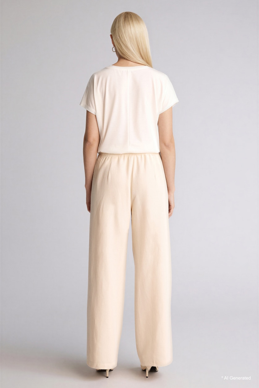 Women Doğal Açık Bej Linen Blended Wide Leg Trousers