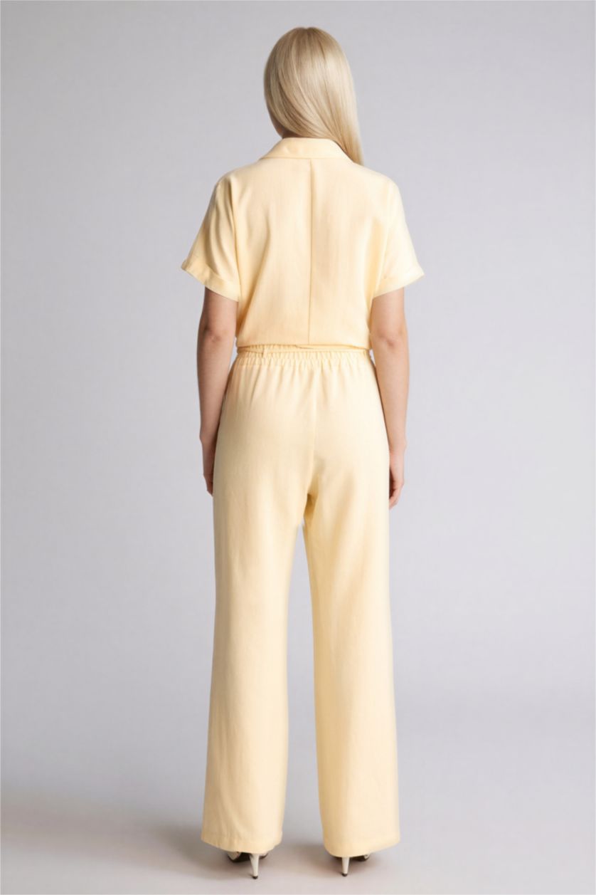 Kadın Açık Sarı Straıght Wıde Geniş Paça Keten Karışımlı Pantolon