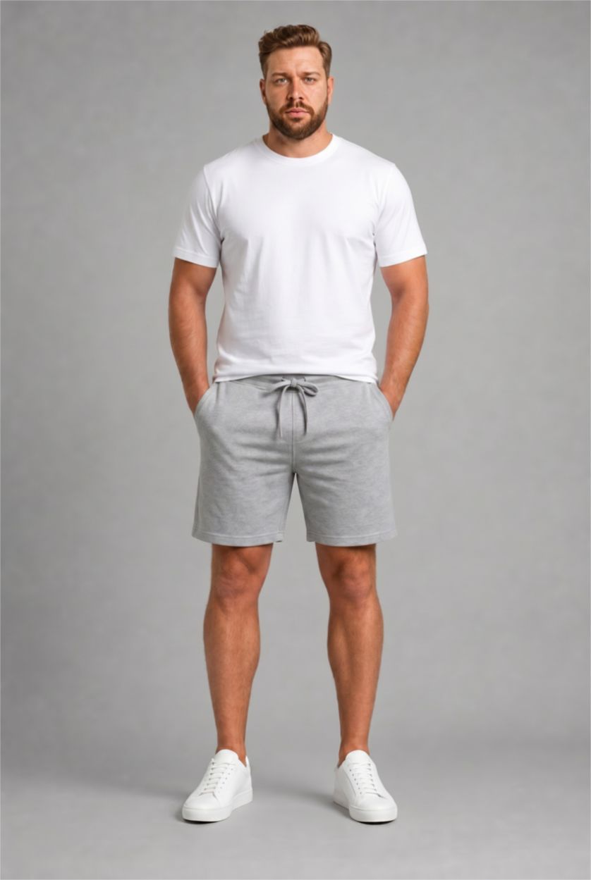 Men Grey Melange Regular Fit Pockets Shorts