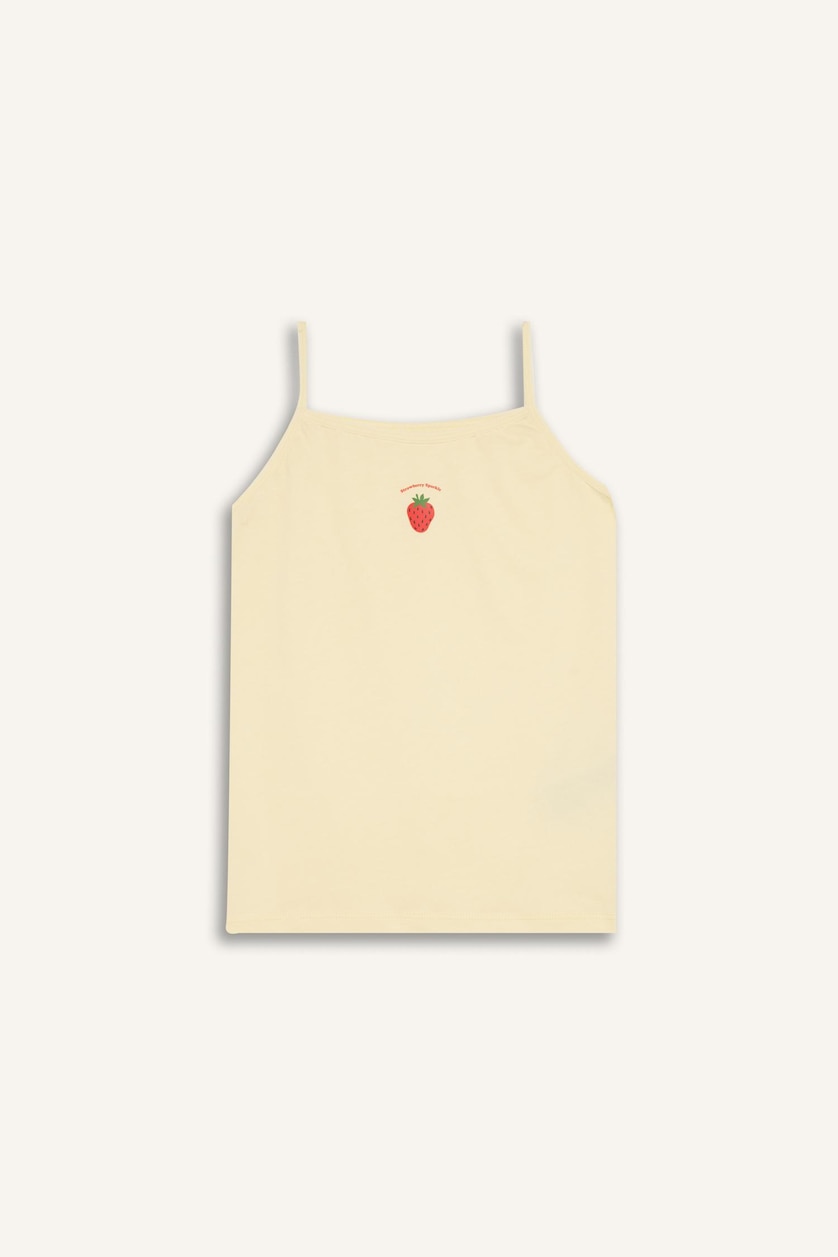 بنات أبيض فانيلة بناتي بطبعة فاكهة قصة عادية - قطعتين