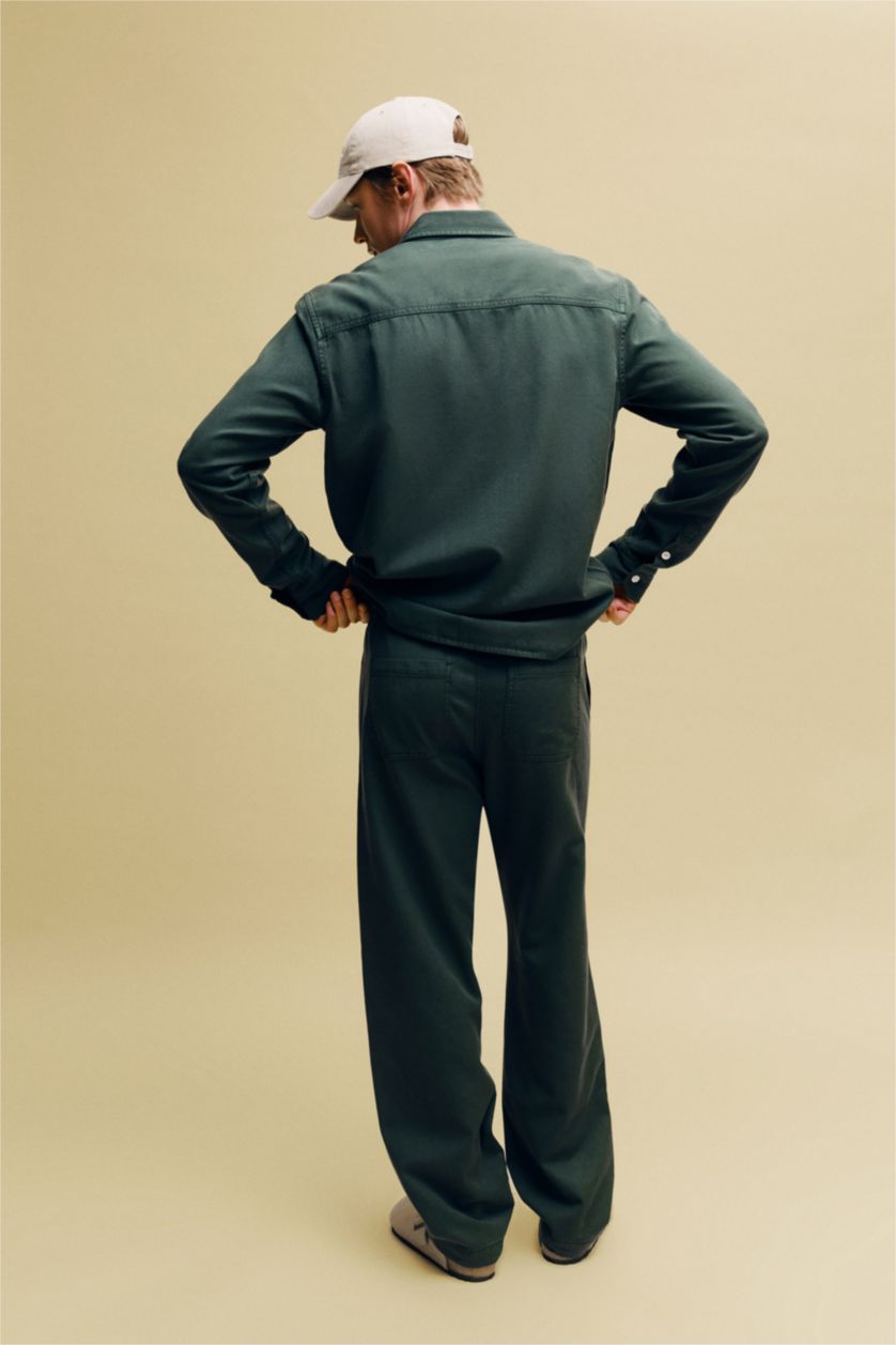 Erkek Koyu Yeşil Premium Akışkan Kumaş Pantolon