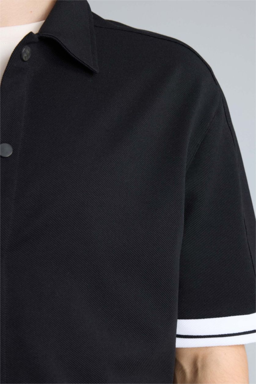 Erkek Siyah Esnek Kumaş Boxy Fit Gömlek