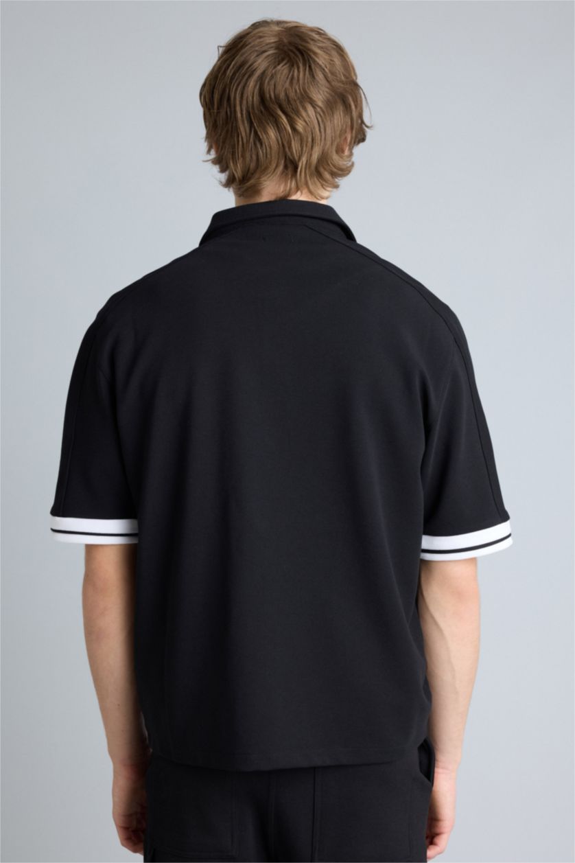 Erkek Siyah Esnek Kumaş Boxy Fit Gömlek