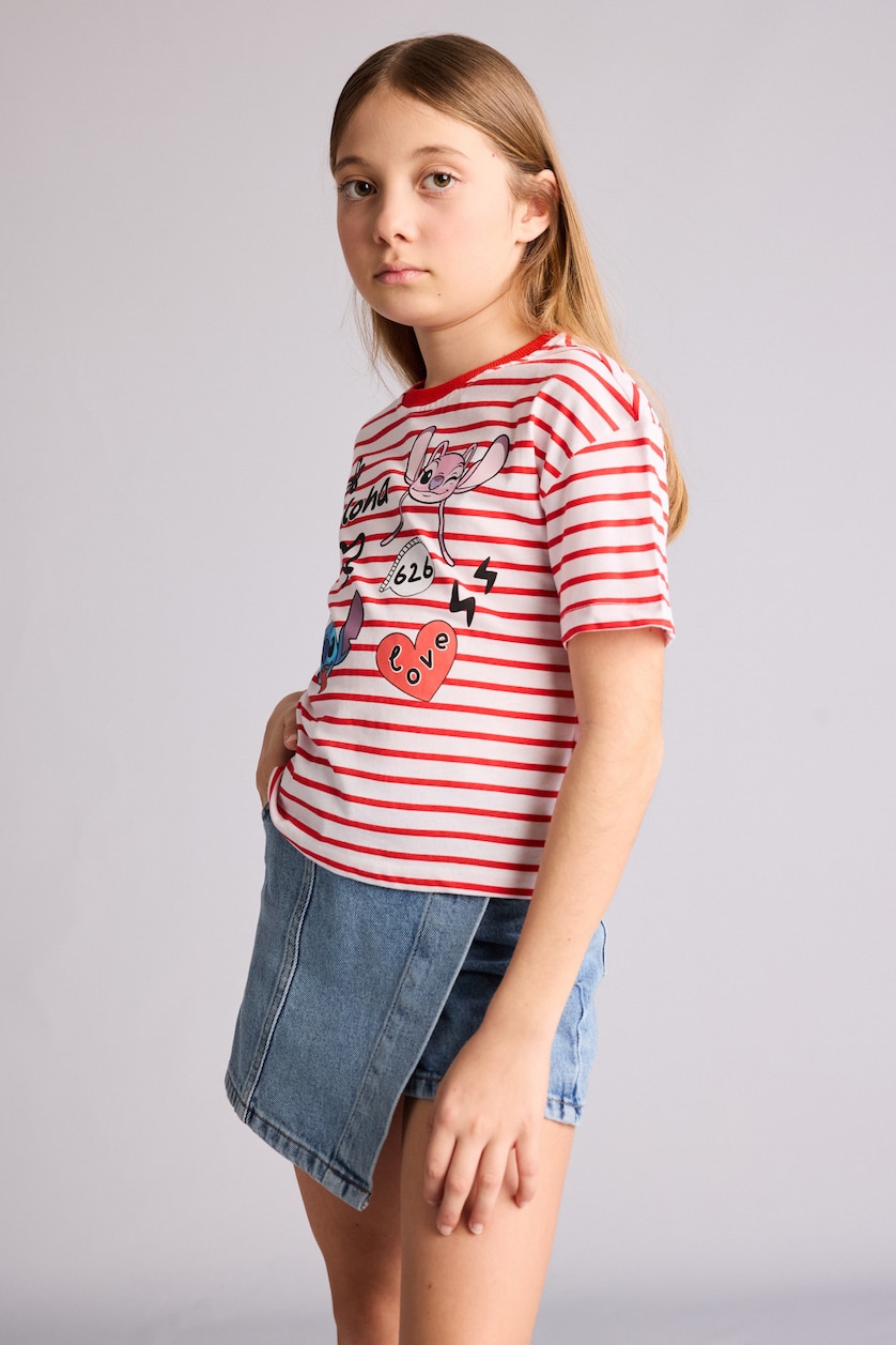 GIRLS & TEENS Red Relax Fit Lilo & Stitch Licensed Short Sleeve T-Shirt