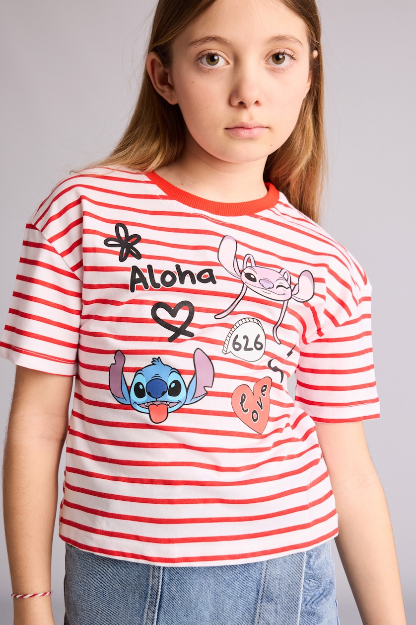 GIRLS & TEENS Red Relax Fit Lilo & Stitch Licensed Short Sleeve T-Shirt
