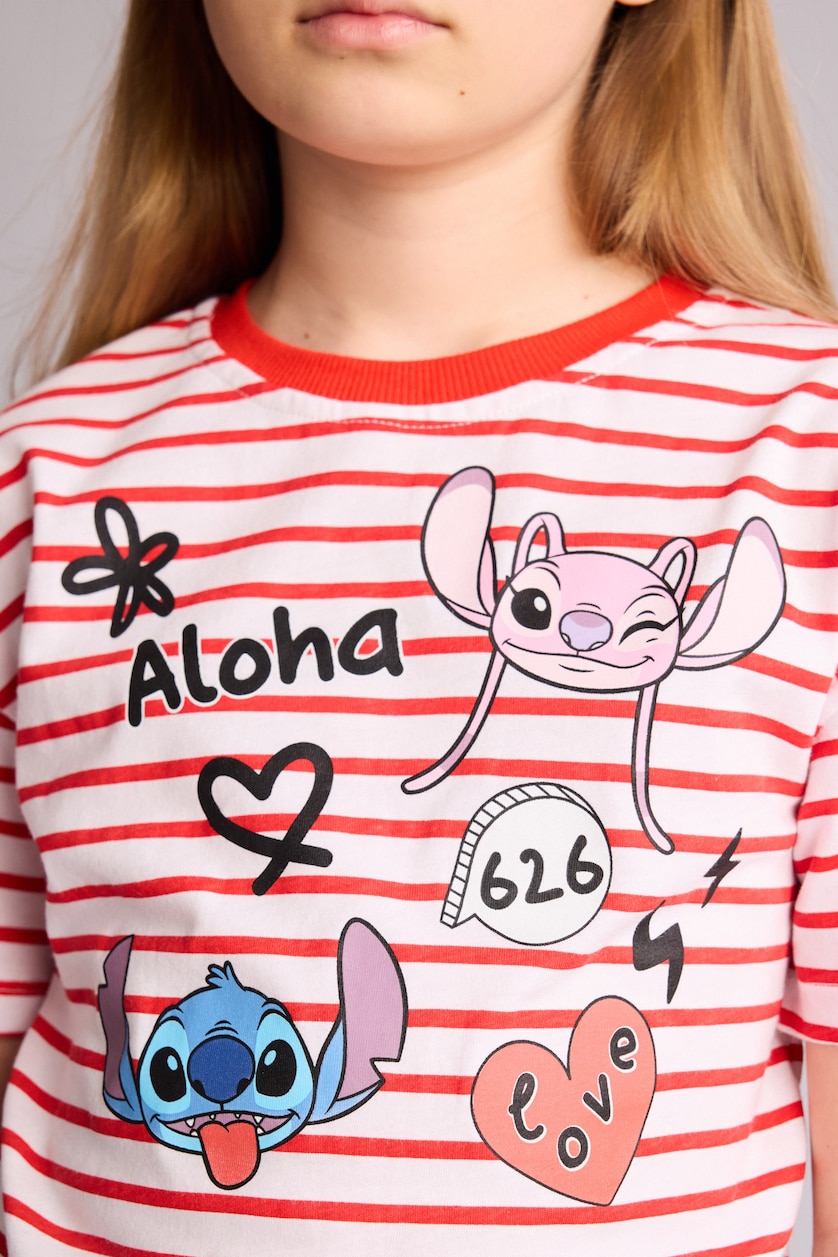 GIRLS & TEENS Red Relax Fit Lilo & Stitch Licensed Short Sleeve T-Shirt
