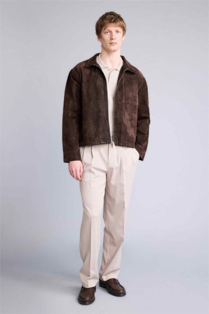 Erkek Kahve Regular Fıt Pamuklu Ceket