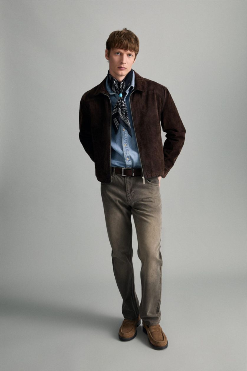 رجالي بني جاكيت قطن قصة عادية