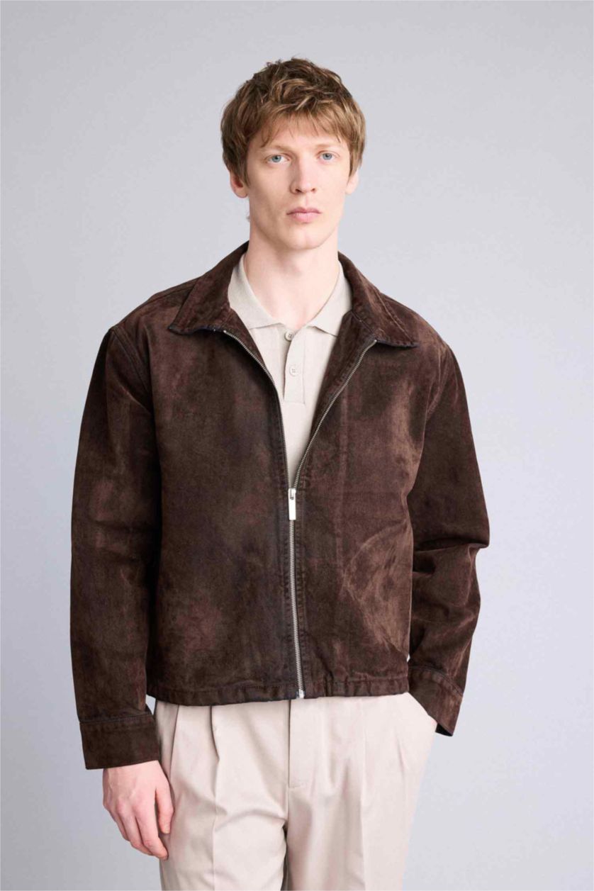 رجالي بني جاكيت قطن قصة عادية