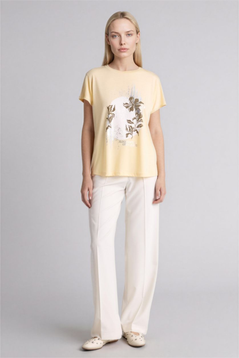 Әйелдерге ашық реңк Футболка с круглым вырезом принтом и коротким рукавом