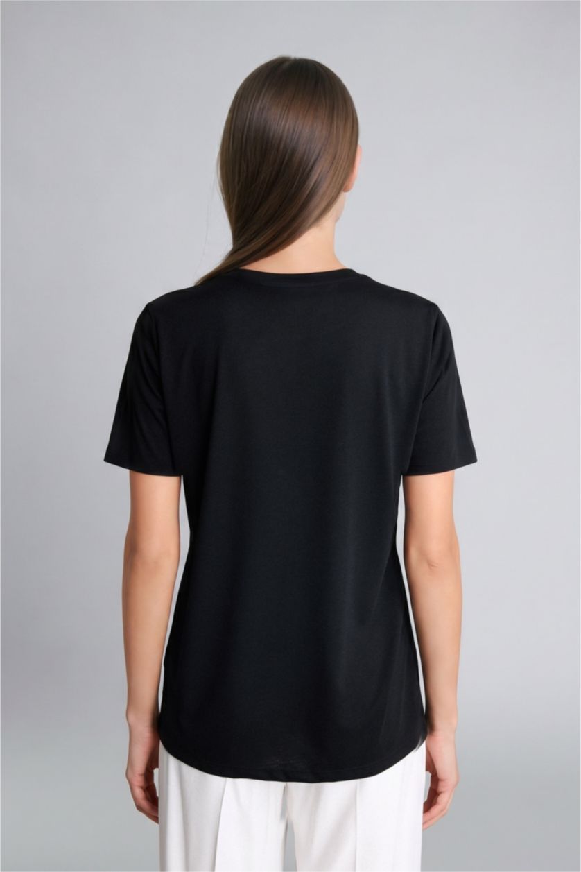 Women Black Regular Fit Short Sleeve T-Shirt