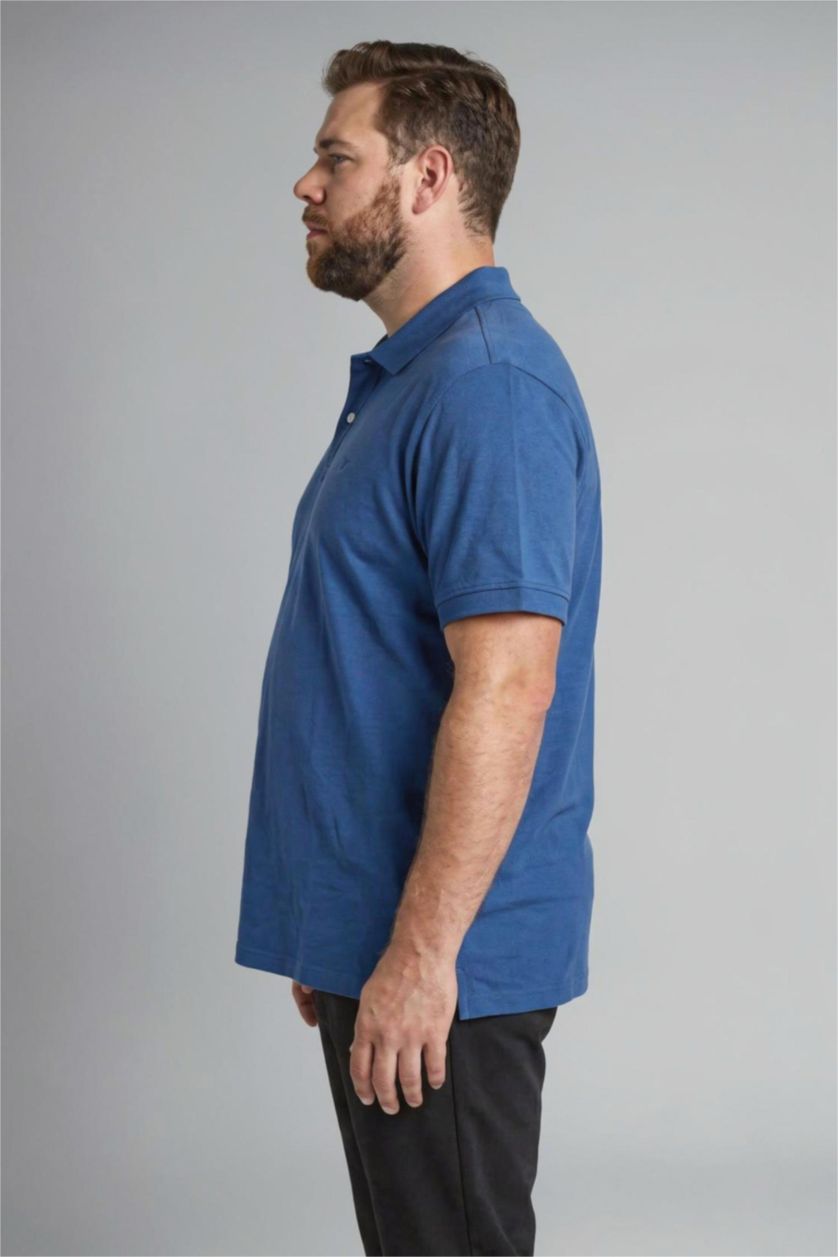 Erkek Mavi Büyük Beden Kısa Kollu Tişört