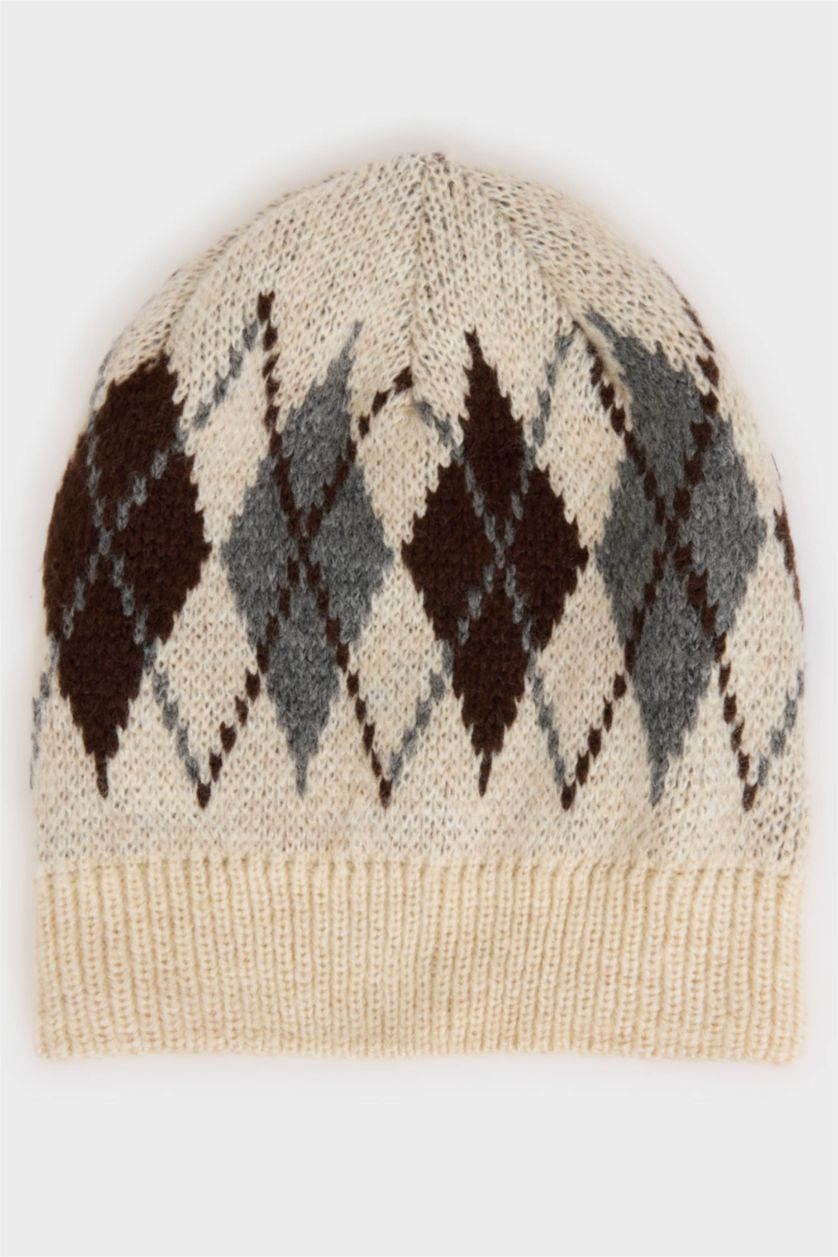 Kadın Bej Kadın Baklava Desenli Bere