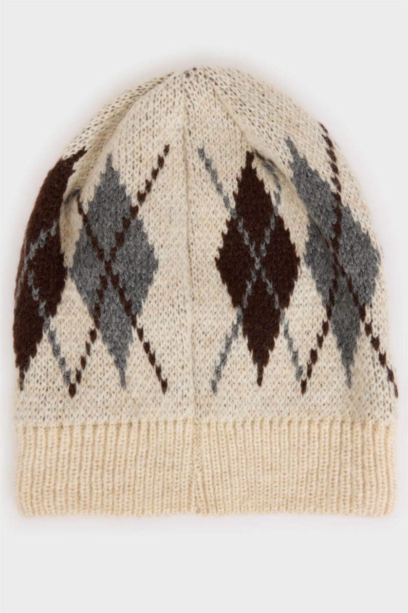 Kadın Bej Kadın Baklava Desenli Bere