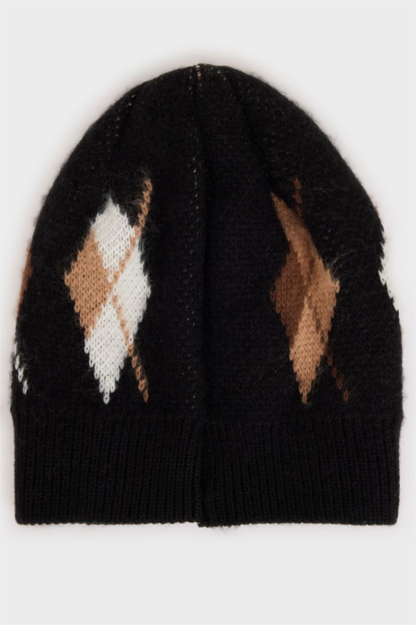 Kadın Siyah Kadın Baklava Desenli Bere