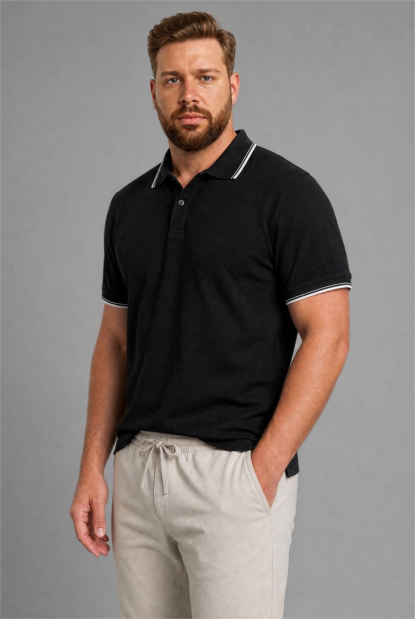 MAN Black Regular Fit Plus Size Polo T-Shirt