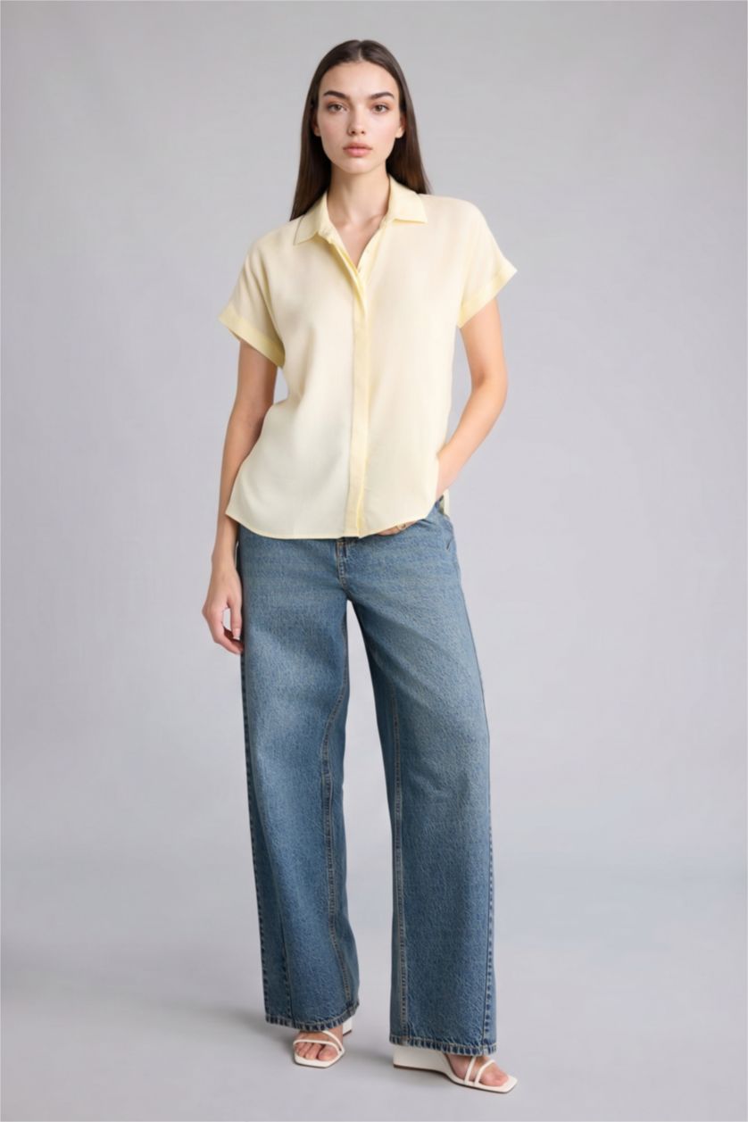 Kadın Açık Sarı Regular Fit Kısa kollu Gömlek