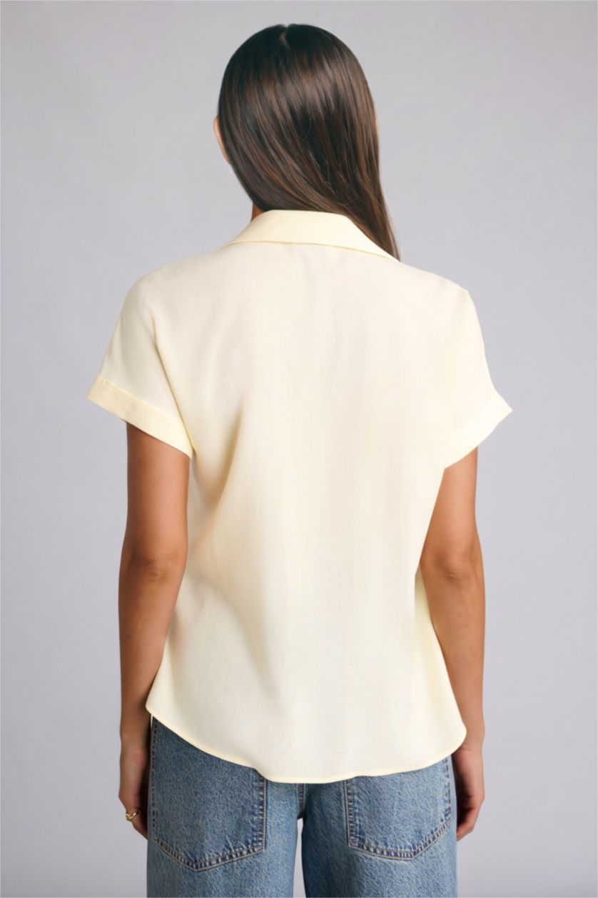 Kadın Açık Sarı Regular Fit Kısa kollu Gömlek
