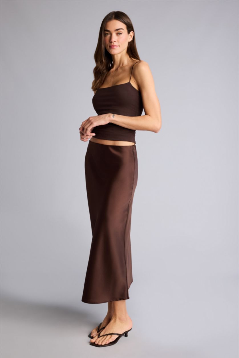 Kadın Kahve A Kesim Saten Etek